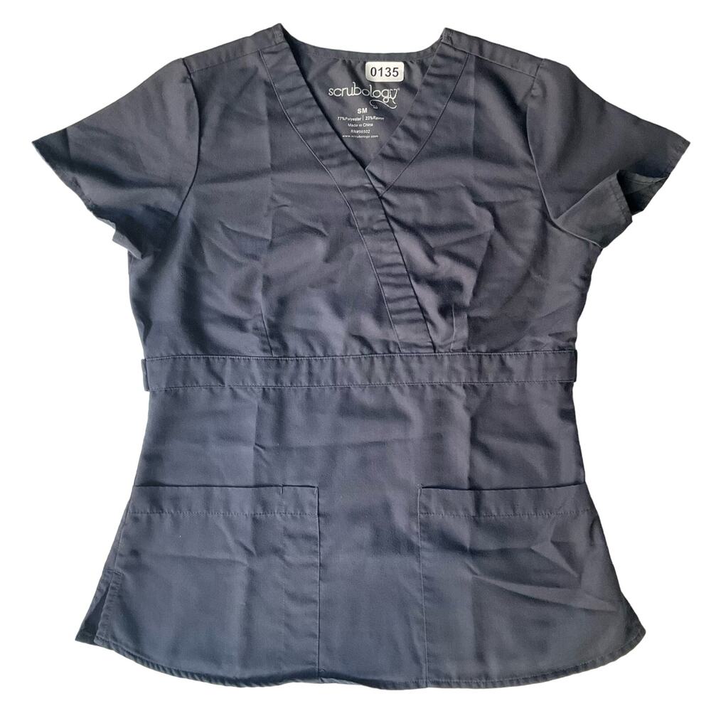 Scrubology Women’s Short Sleeve Nurse Blouse Size S M, Solid Gray